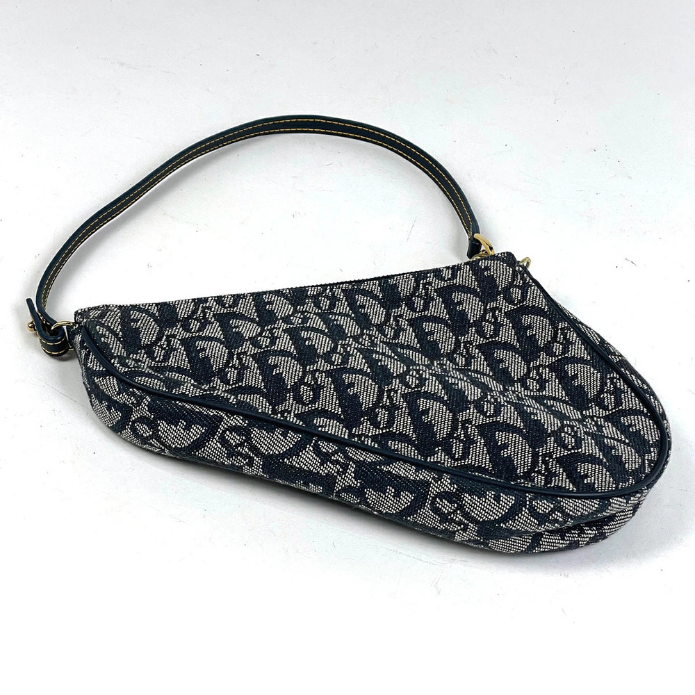 Dior saddle Blue bag handbag Navy Hobo Trotter Christian canvas Blue